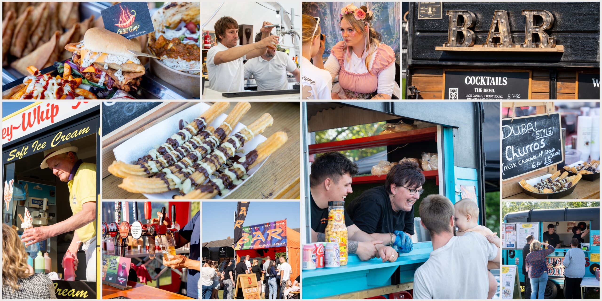A montage of street food and drinks stalls at Polesworth Fest 2025